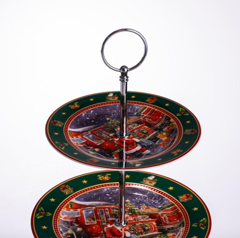 Етажерка новорічна для фруктів та десертів Santa порцелянова 34 см - фото 6