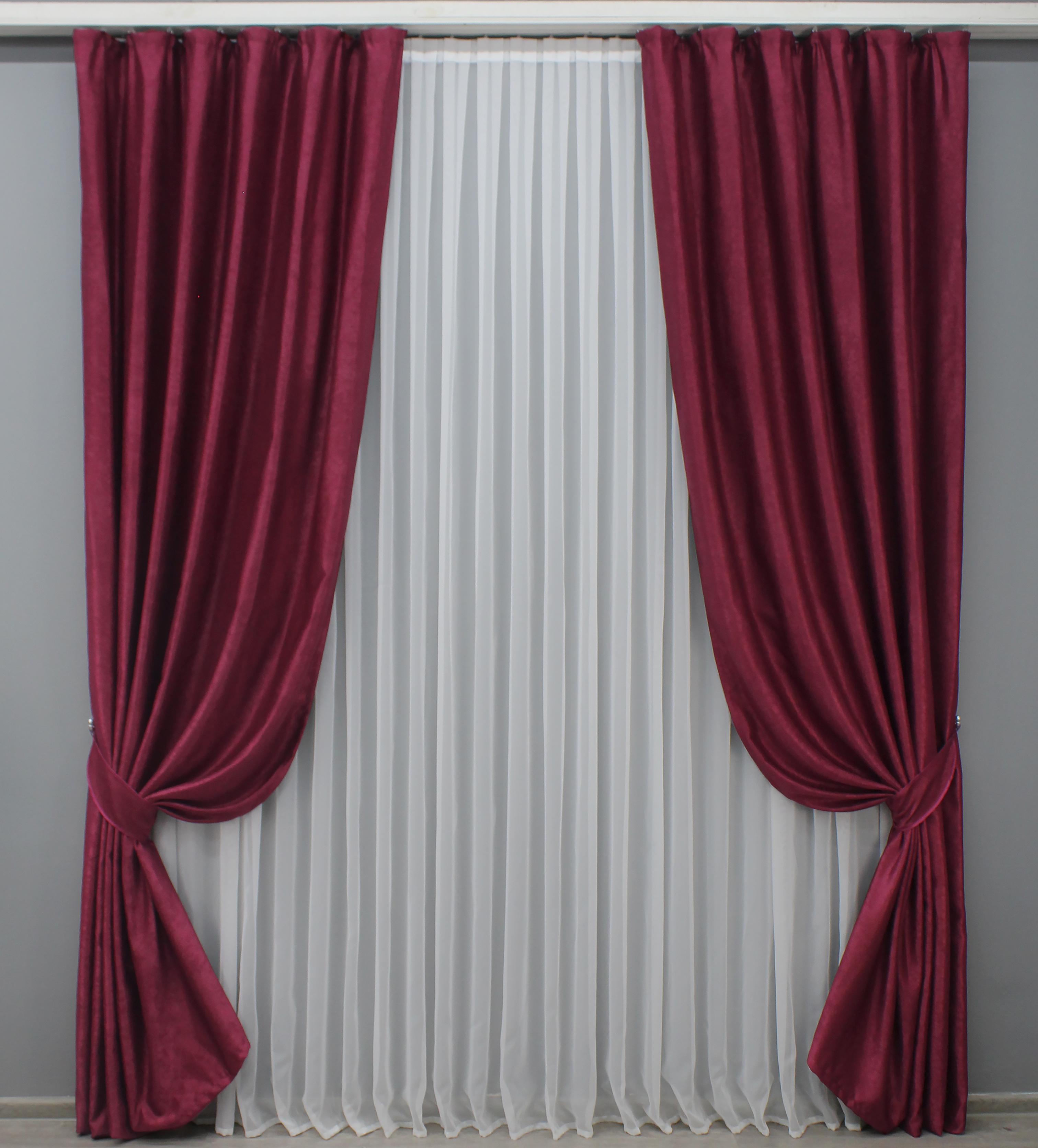 Комплект готовых штор VR-Textil Лен №1430ш 150х270 см 2 шт. Бордовый (33-0291)
