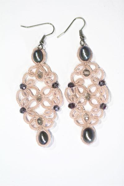 Сережки плетені мереживні з натуральними фіолетовими перлами Романтика ручна робота (ER-0063)