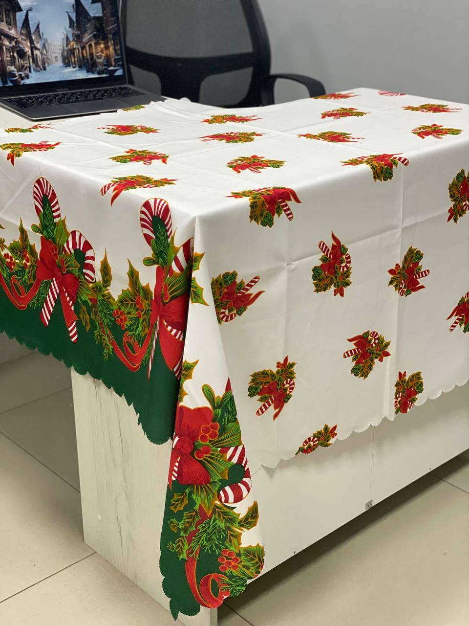 Скатертина новорічна поліестер 110x150 см Білий (12970806)