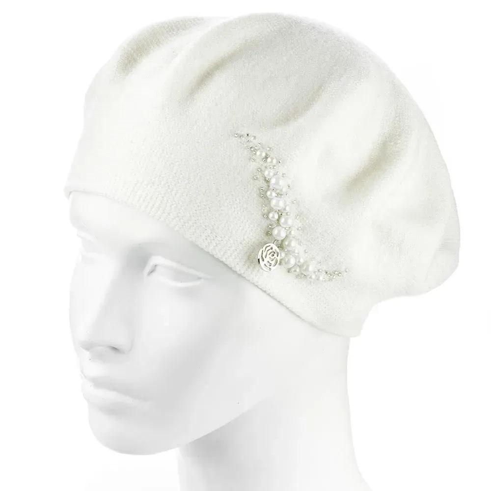 Берет женский двойной ZOLLY ZH260 с бусинами вискоза универсальный Белый (290084)