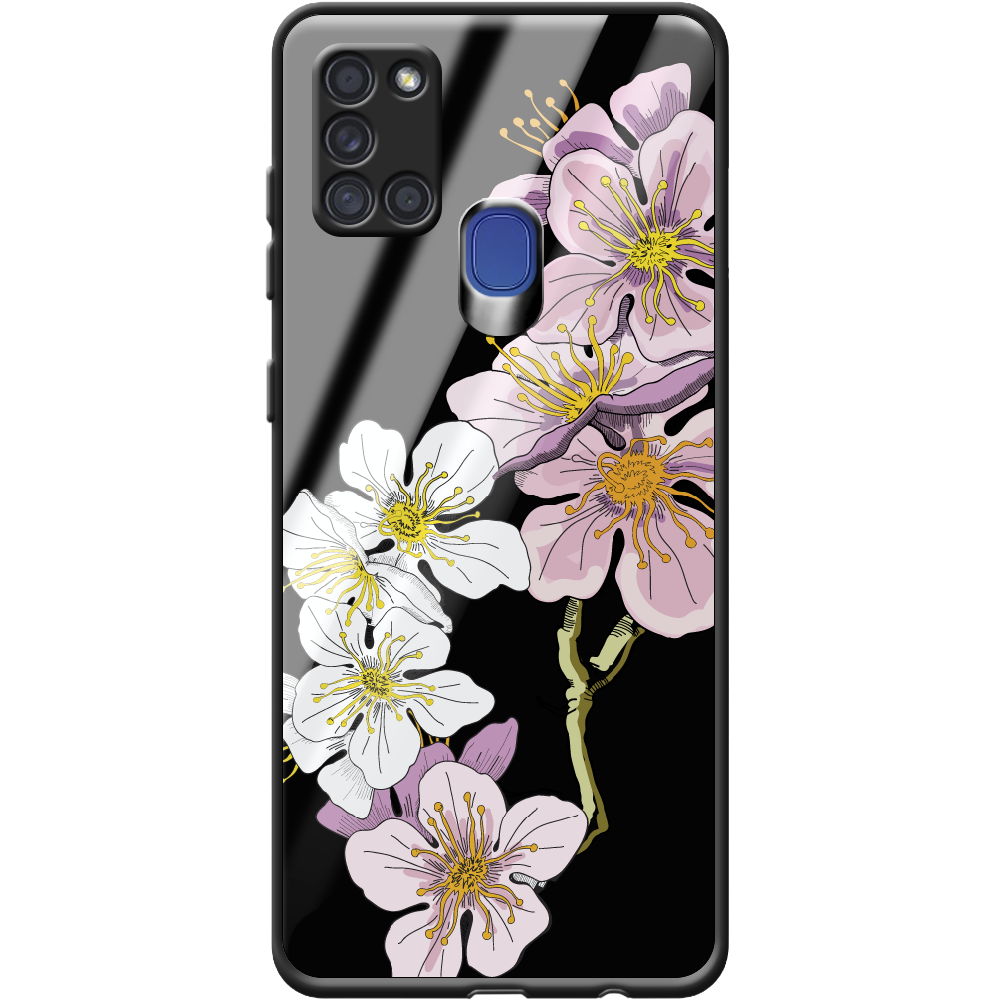 Чохол Boxface Samsung A217 Galaxy A21s Cherry Blossom Чорний силікон зі склом (40006-cc4-40864)