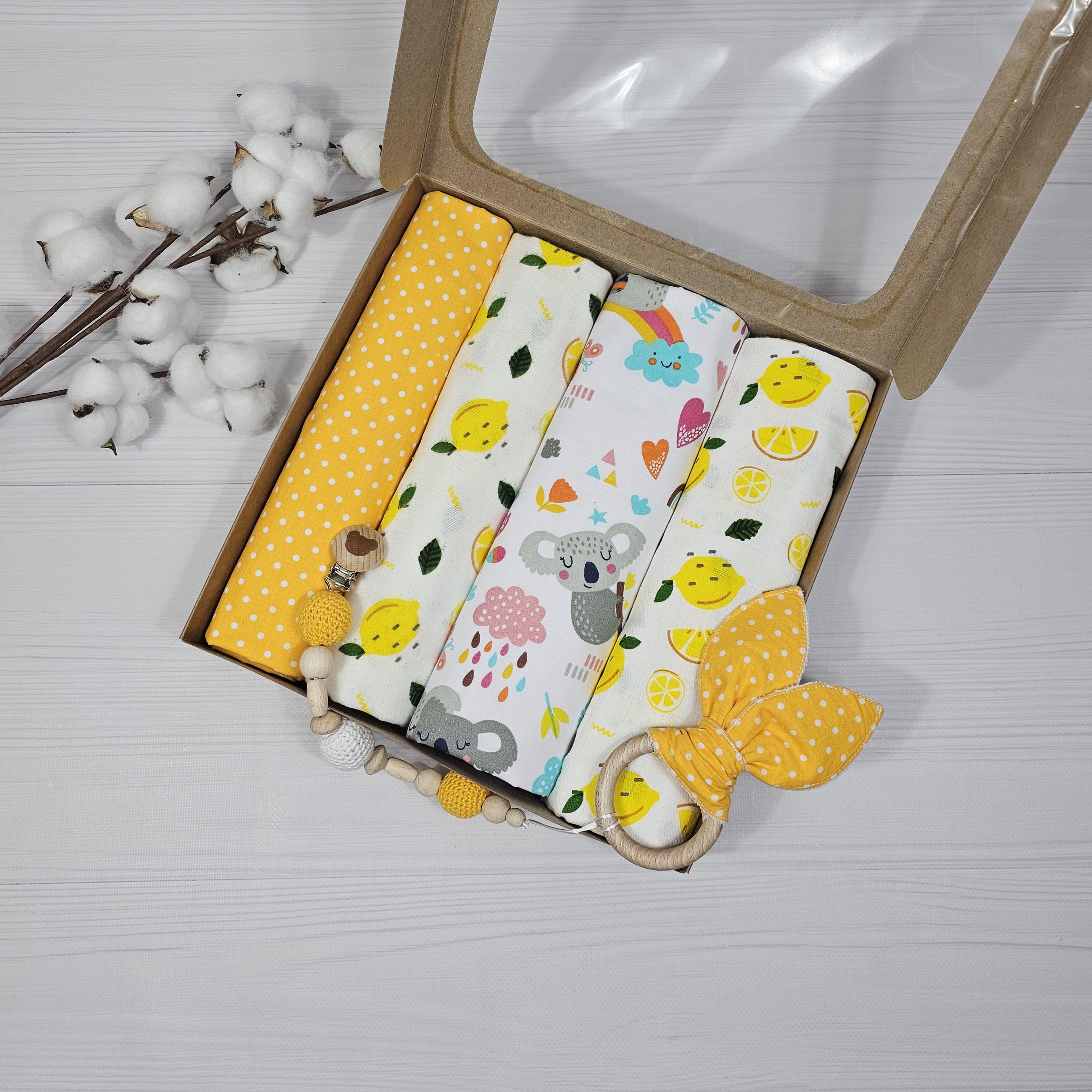 Набор пеленок детских a.l.babybox Горох с грызунком Бело-желтый (25074119)