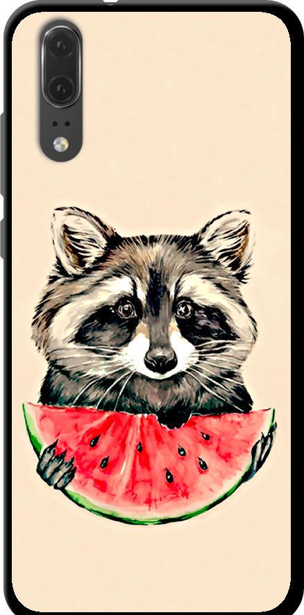 Чехол на Huawei P20 Енотик с арбузом (4605b-1396-42517)