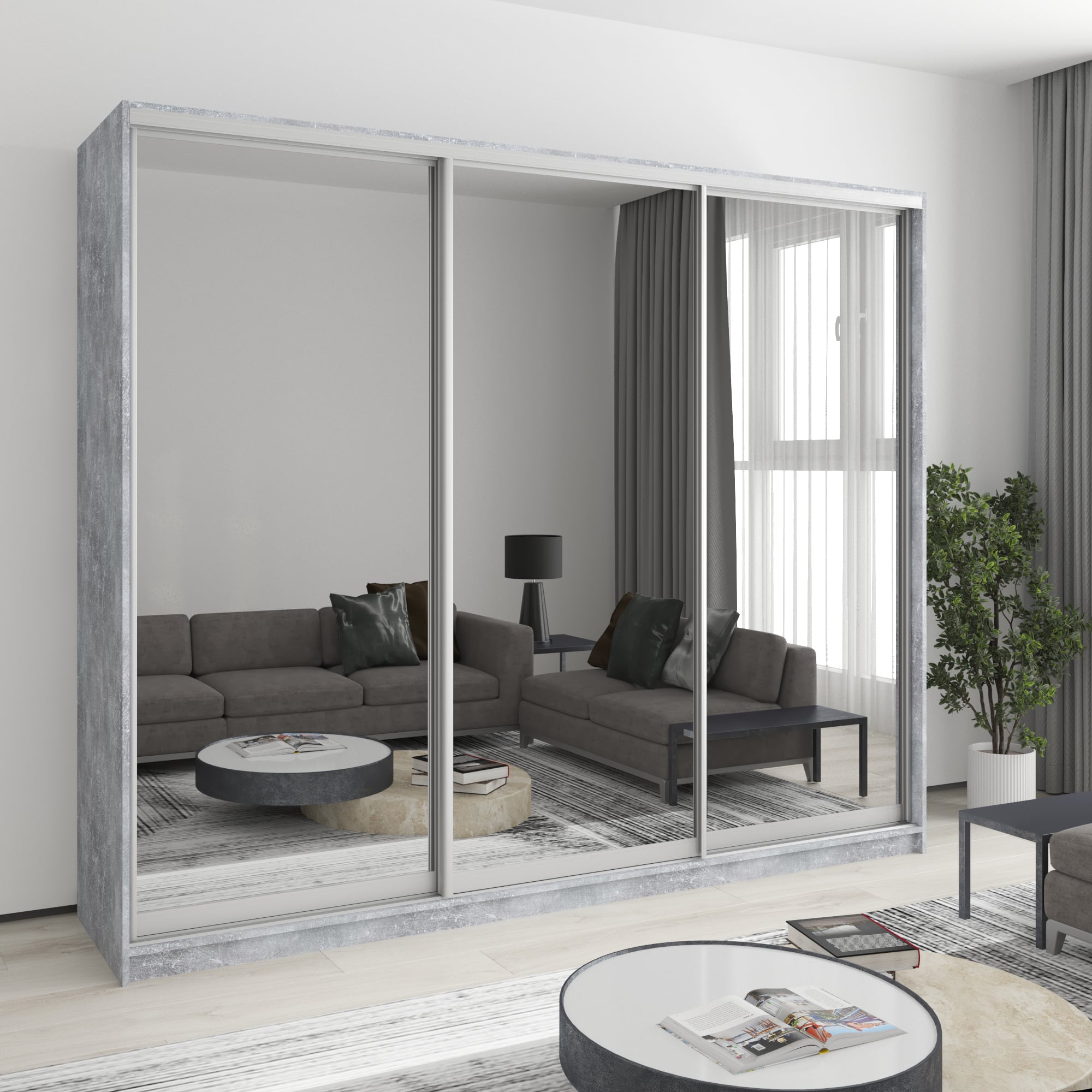 Шкаф-купе трехдверный Mebel Star Комбо AL MBS-3277 250х45х210 см Бетон (1004447) Шкаф-купе трехдверный Mebel Star Комбо AL MBS-3277 250х45х210 см Бетон (1004447)