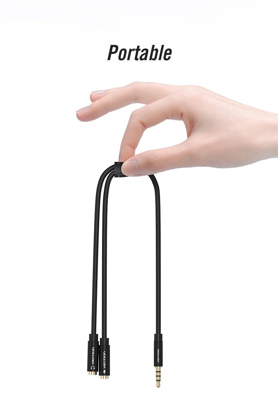 Перехідник Vention 3.5 мм minijack-2х3.5 мм/minijack AUX 4-піновий TRRS 0,3 м Чорний (BBVBY) - фото 12 Перехідник Vention 3.5 мм minijack-2х3.5 мм/minijack AUX 4-піновий TRRS 0,3 м Чорний (BBVBY) - фото 12