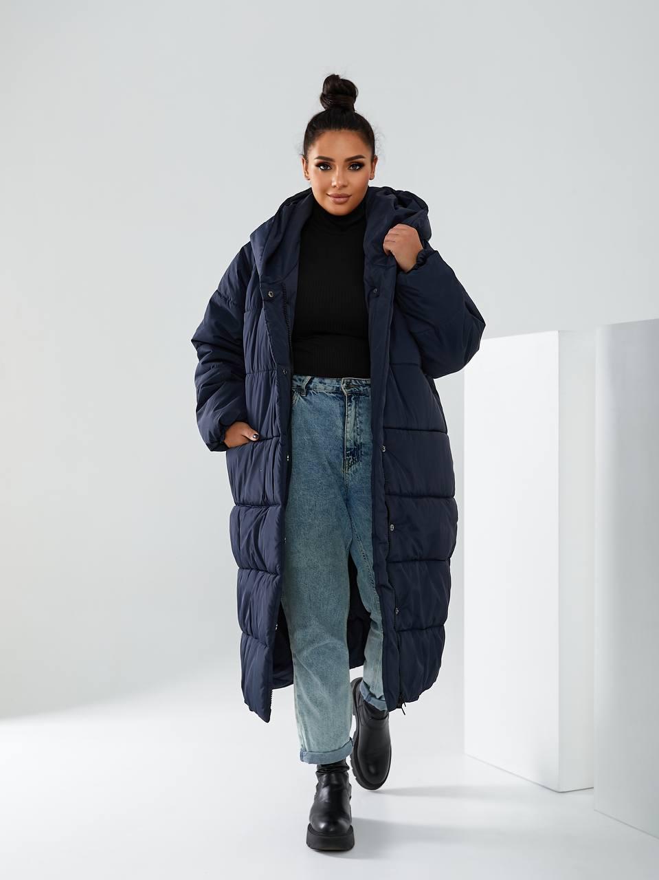 Пальто-пуховик довге на кнопках Аiza А521 р. 54-56 Синій - фото 4 Пальто-пуховик довге на кнопках Аiza А521 р. 54-56 Синій - фото 4