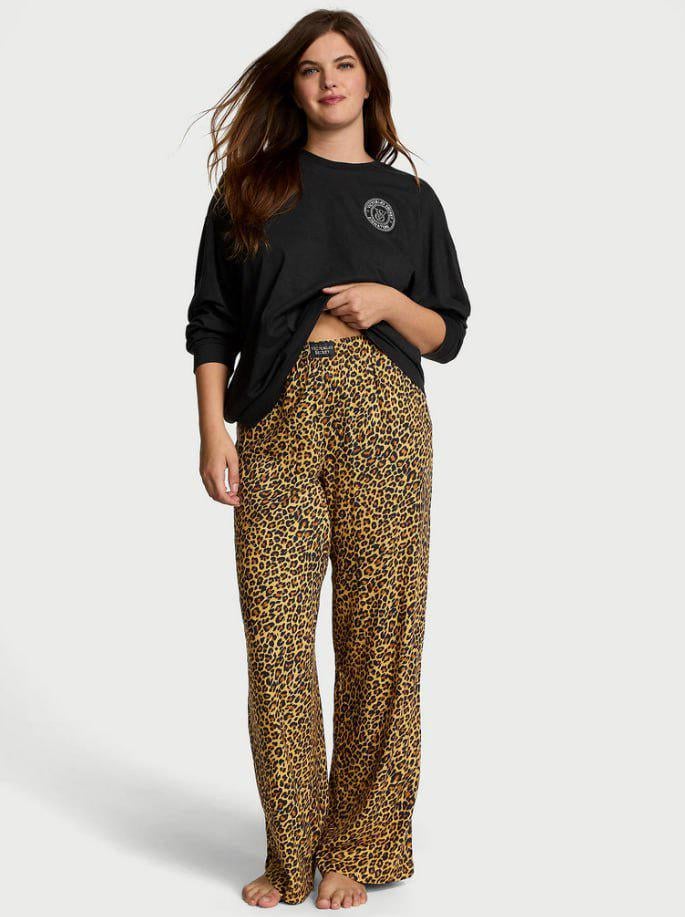 Піжама Фланель світшот/штани Victoria's Secret Flannel Long-Sleeve Tee-Jama Set XS Леопардовий (26811517D)