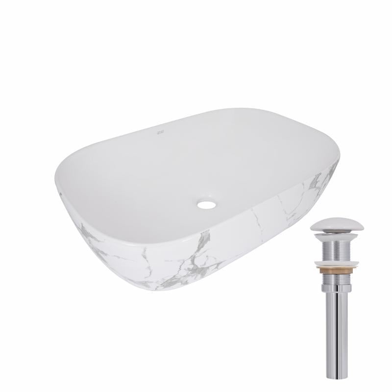 Раковина накладна Qtap Robin QTROB188MR49788 прямокутна з донним клапаном 600x390x150 мм Мармур (SD00055912)