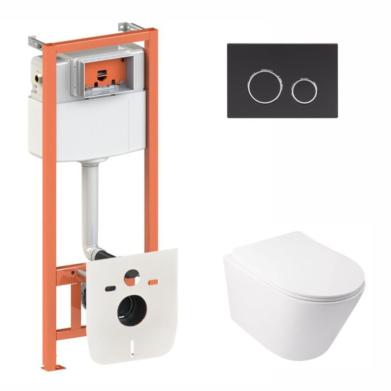 Инсталляция Q-tap 3в1 Nest QT0133M425 с панелью смыва QT0111M11V1146MB + унитаз с сиденьем Swan QT16335178W (10422)