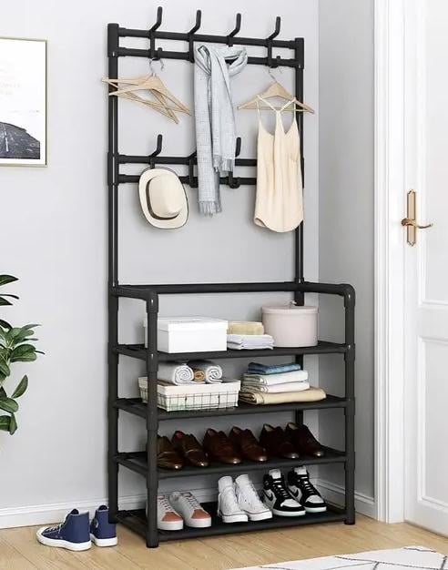 Полиця для одягу та взуття Simple Floor Clothes Rack металева 60х29,5х154 см Чорний (RD-7) - фото 2