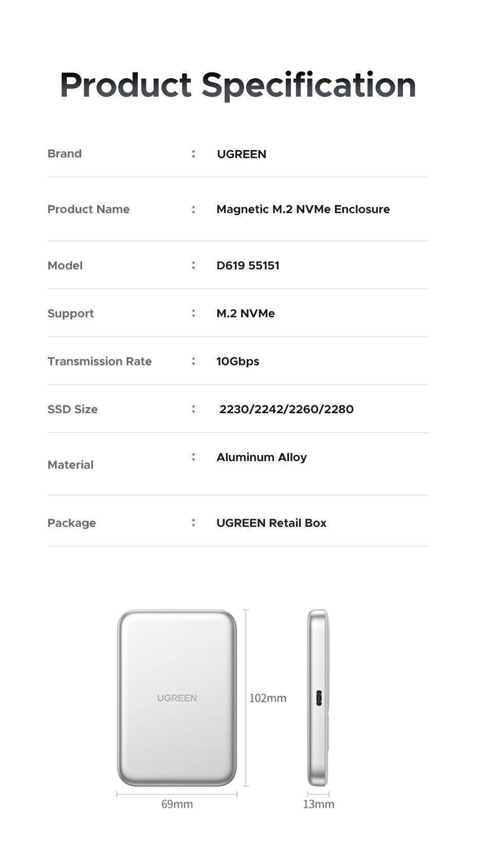 Кишеня зовнішня Ugreen 10 гбіт/с 100 Вт алюмінієвий Сріблястий (55151) - фото 10 Кишеня зовнішня Ugreen 10 гбіт/с 100 Вт алюмінієвий Сріблястий (55151) - фото 10