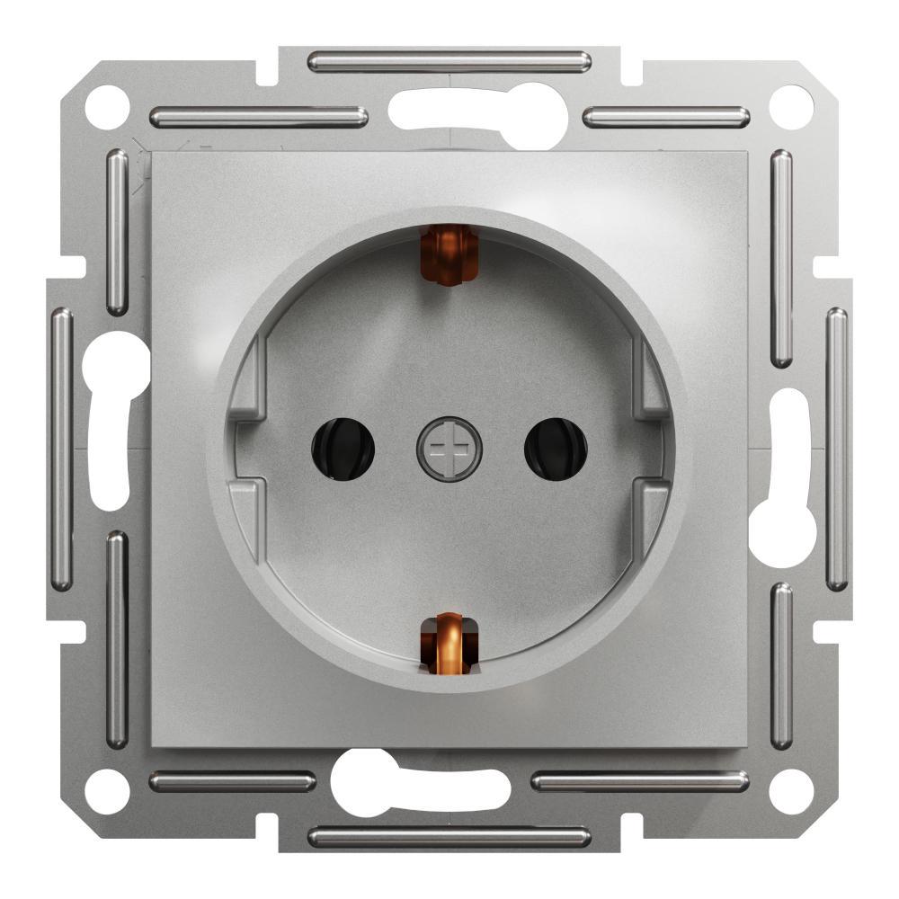 Розетка одинарная с заземлением Schneider Electric Asfora Алюминиевый (00000003100)