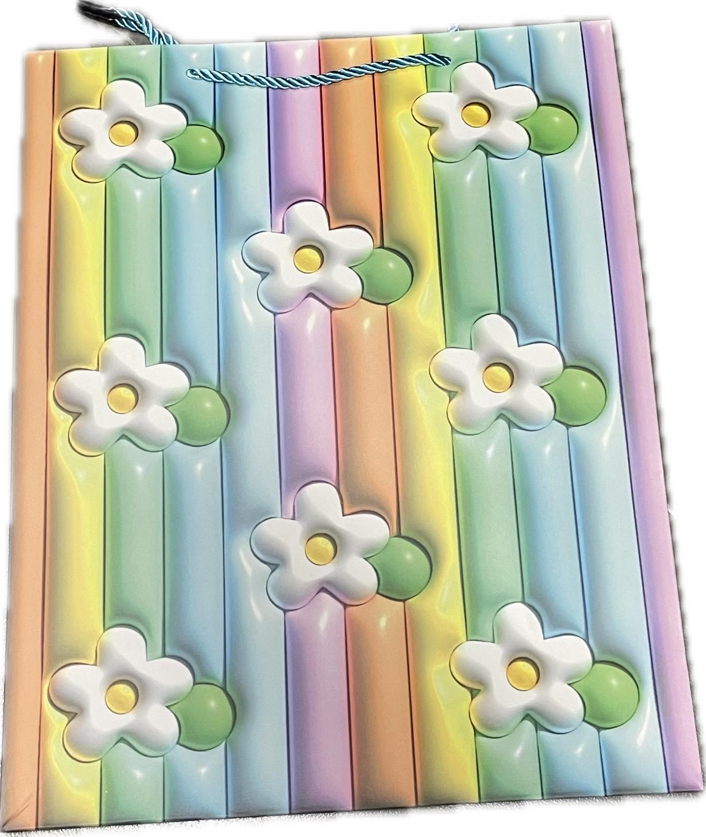 Пакет подарочный бумажный Stenson R96980-M Rainbow Ромашка 3D с ручками 26х32х12 см