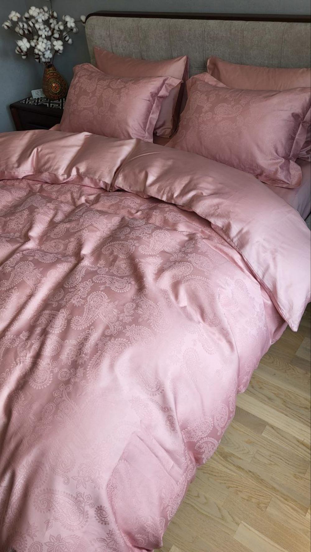 Комплект постельного белья Мир сатин жаккард Premium полуторный/наволочки 50х70/70х70 см Paisley Powder (6144) - фото 7