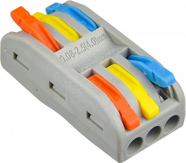 Клема прохідна Tactix 0,5-4 мм2 32А 3х1-3х1 одинарна 39,3х18,7х14,5 мм Різнокольоровий (CT2-3c)