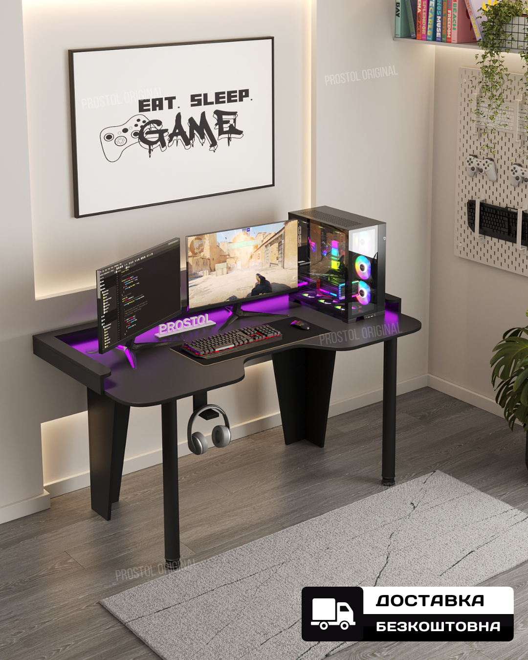 Комп'ютерний стіл геймерський PRO XL 159x82 см Чорний - фото 3 Комп'ютерний стіл геймерський PRO XL 159x82 см Чорний - фото 3