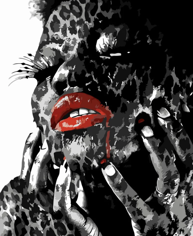 Картина по номерам Strateg Премиум Леопардовая девушка с лаком и уровнем 40x50 см (VA-3425)