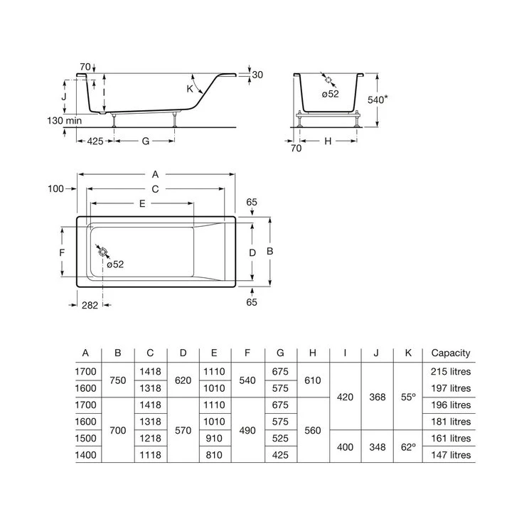 Ванна прямоугольная ROCA Easy 170x70 (ee170) - фото 3