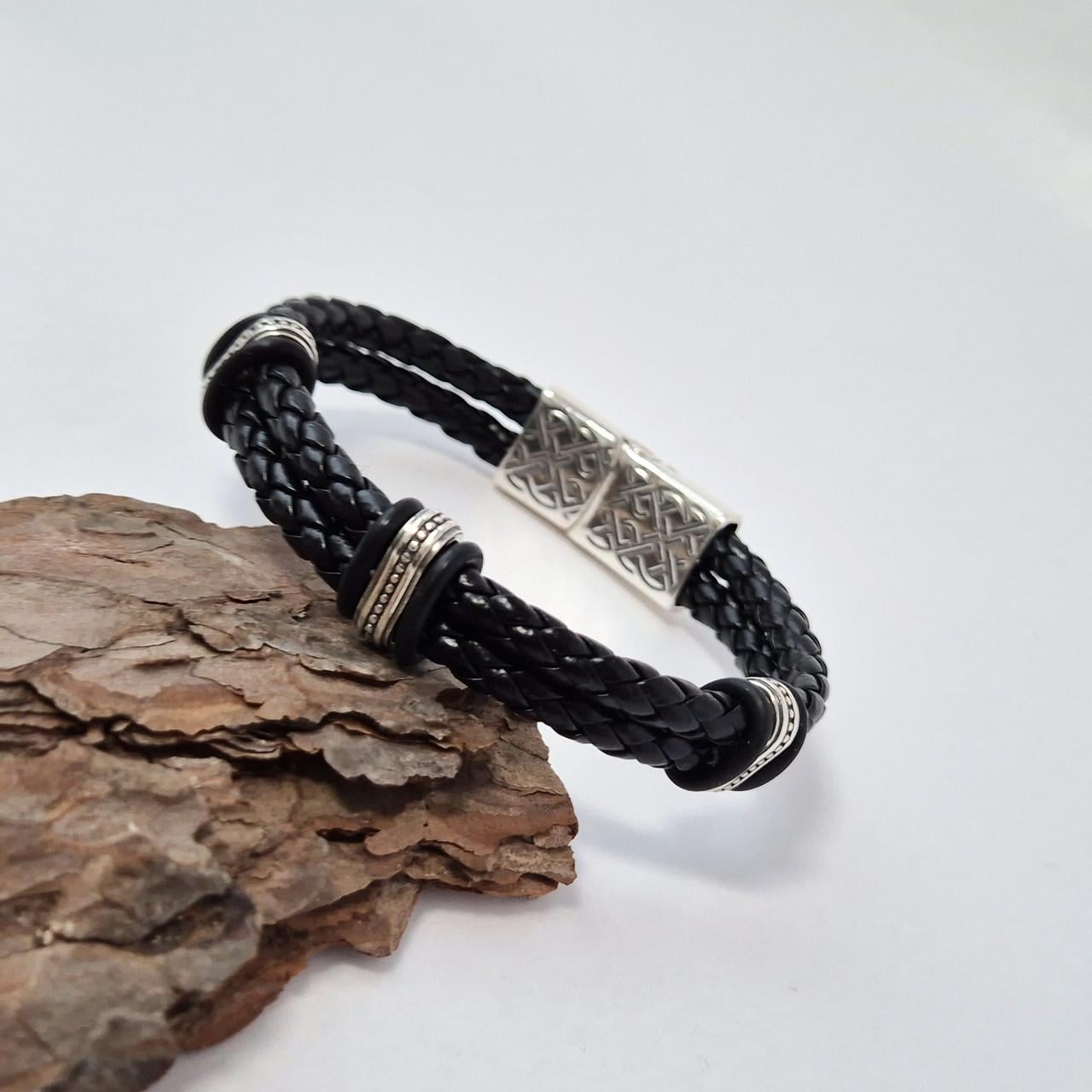 Браслет шкіряний широкий срібло 925 проби чорнене 20,95 г 21 см (75196)