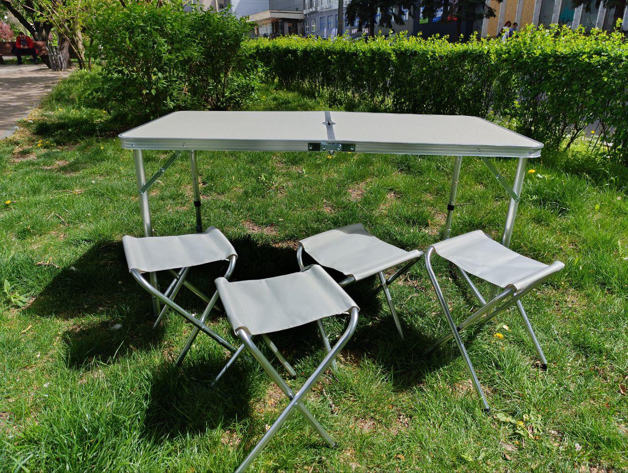 Стол туристический в складной в чемодане и 4 стульчика Белый Стол туристический в складной в чемодане и 4 стульчика Белый