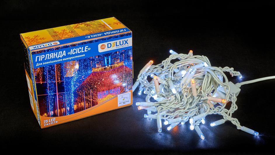 Гирлянда внешняя Delux Icicle 75 LED IP44 EN бахрома 18 flash 2x0,7 м Желтый/Белый/Белый (13455402)