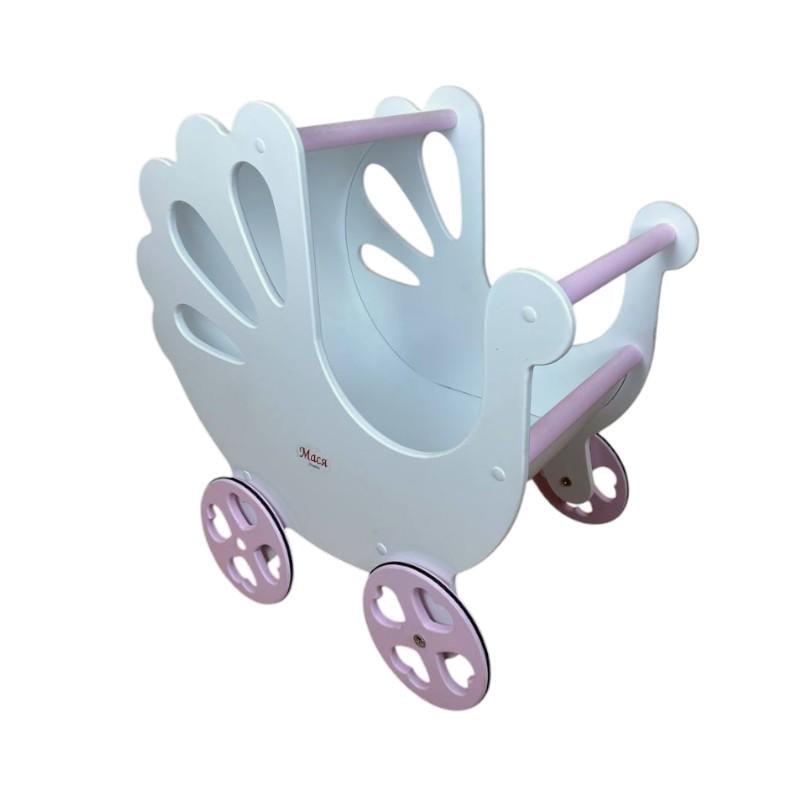 Игрушка коляска Птичка из дерева для кукол Белый