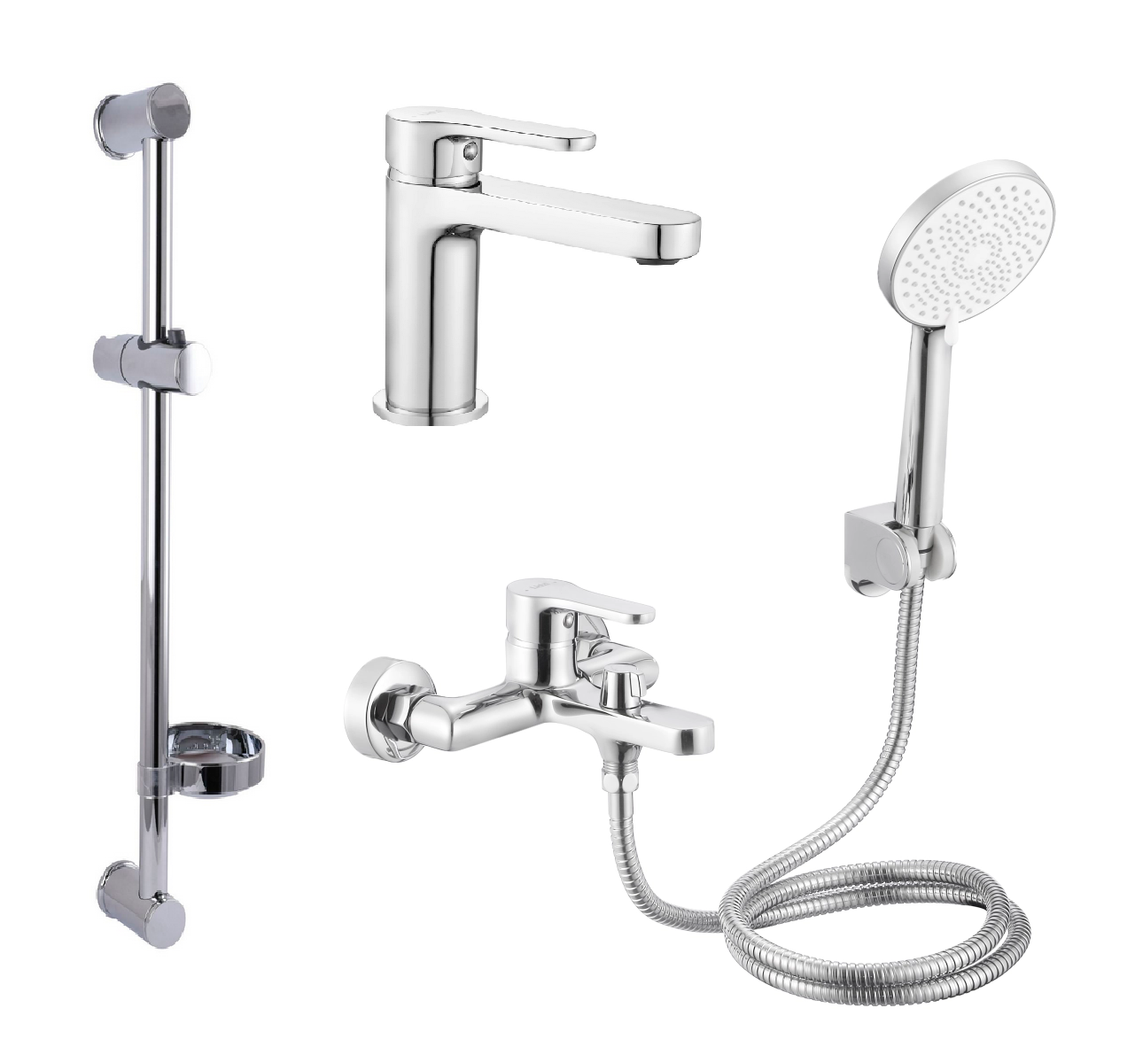 Комплект смесителей Lidz Astra для ванной 3в1 умывальник/ванная/душевая стойка с ручным душем Хром (SL111D/48087)