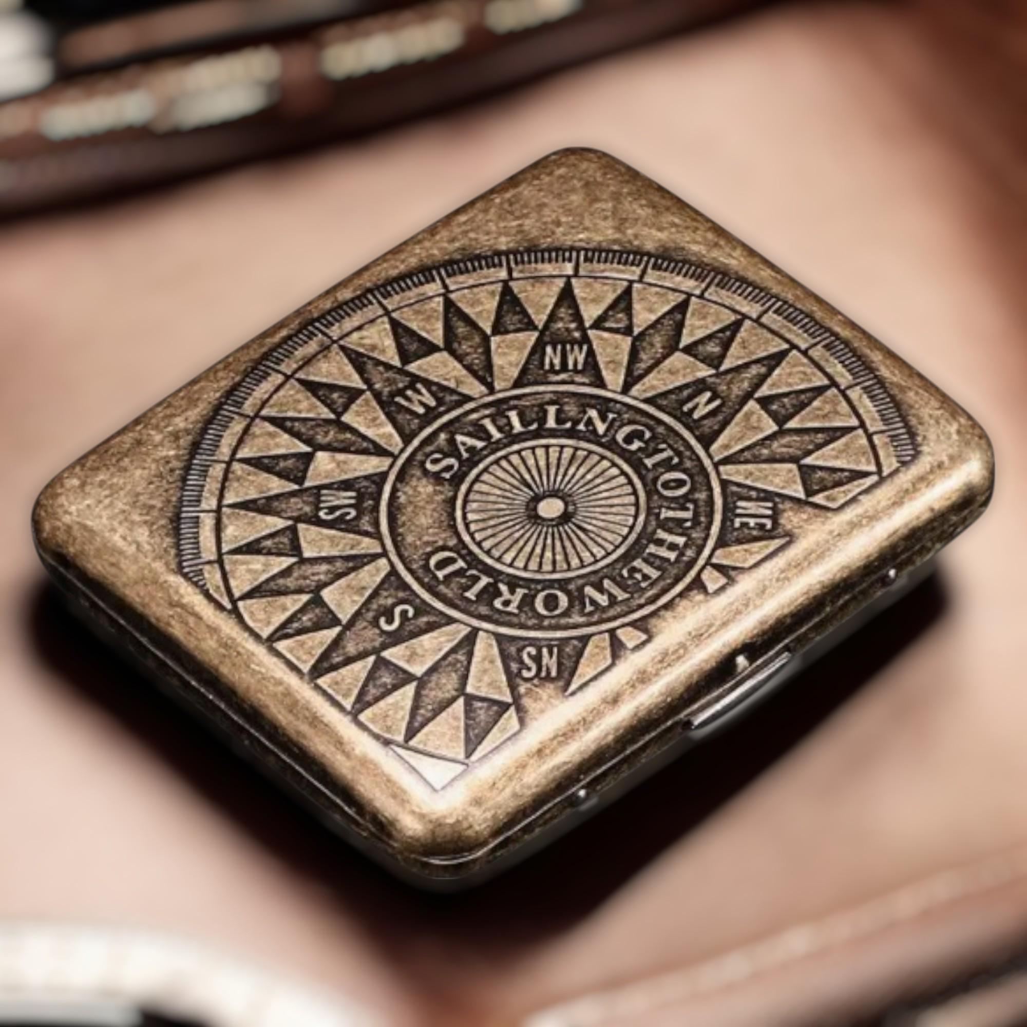 Портсигар металлический GVIPAI Sailing to the world brass на 20 сигарет в подарочной упаковке (1-150E)