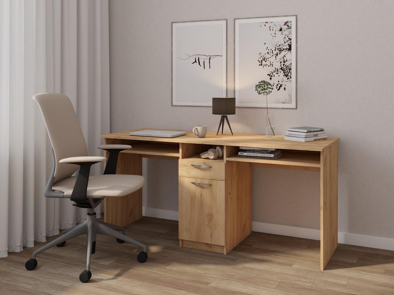 Компьютерный стол MebelProff КС-39 с выдвижными полками Крафт/Золотой (26437380)