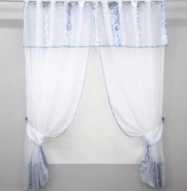 Шторки на кухню шифон 280х170 см Голубой/Белый (085к) Шторки на кухню шифон 280х170 см Голубой/Белый (085к)