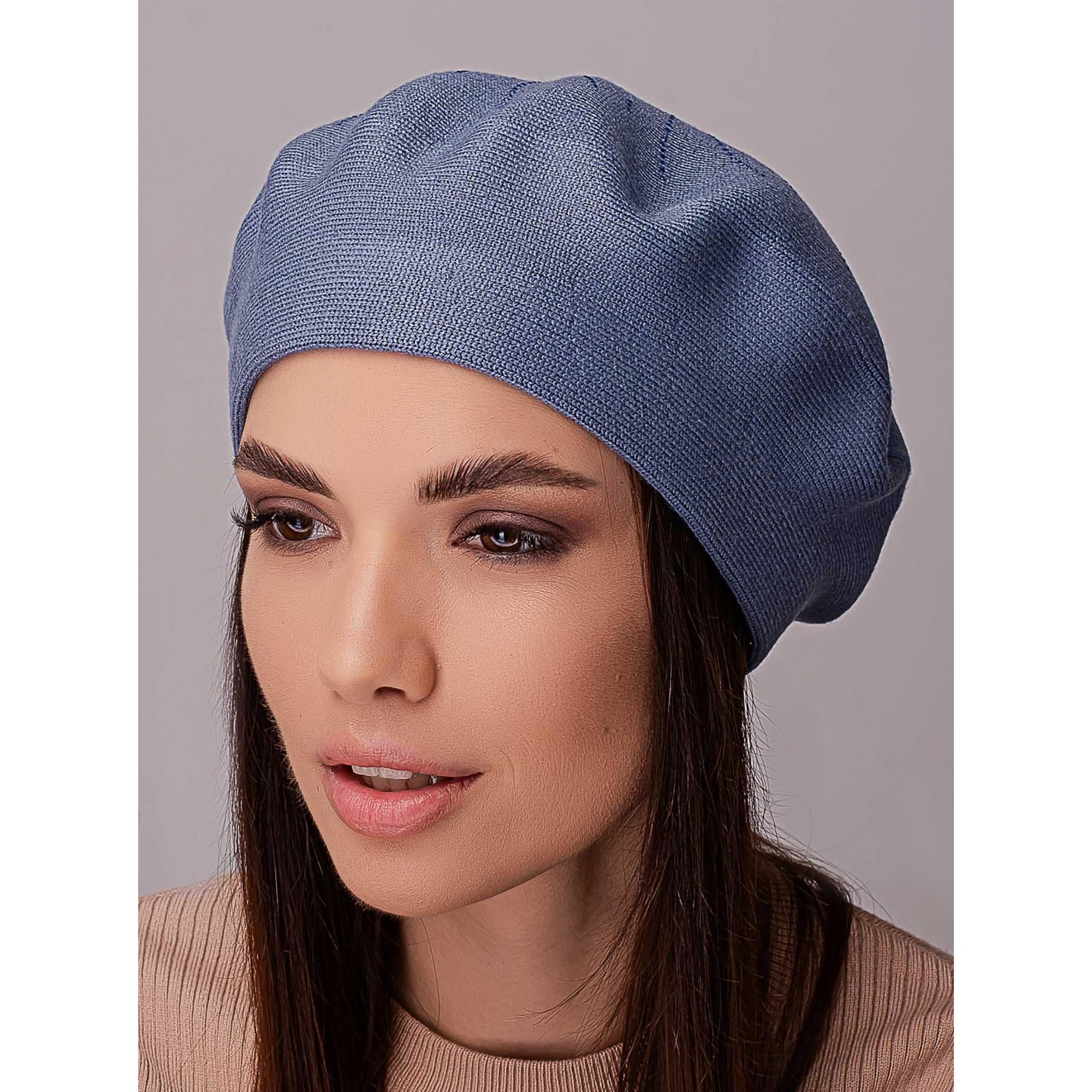 Берет вискозный женский с добавлением шерсти без подкладки украшенный стразами Leks Акация Джинс