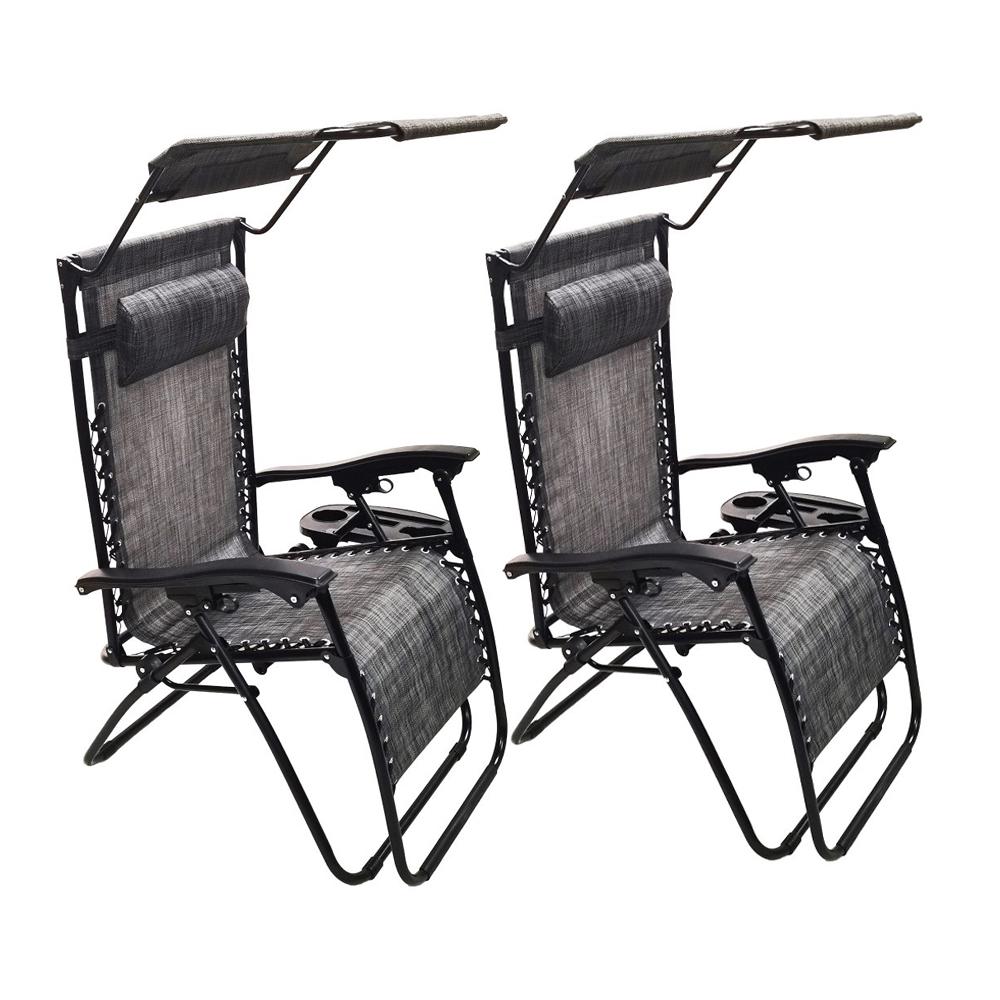 Шезлонги Bonro SP-167A з дашком 2 шт. Сірий (5236)