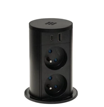Розетка мебельная выдвижная ASA Plastici VersaLift беспроводная зарядка 2x220 USB type A+C Черный (060.47F.00115)