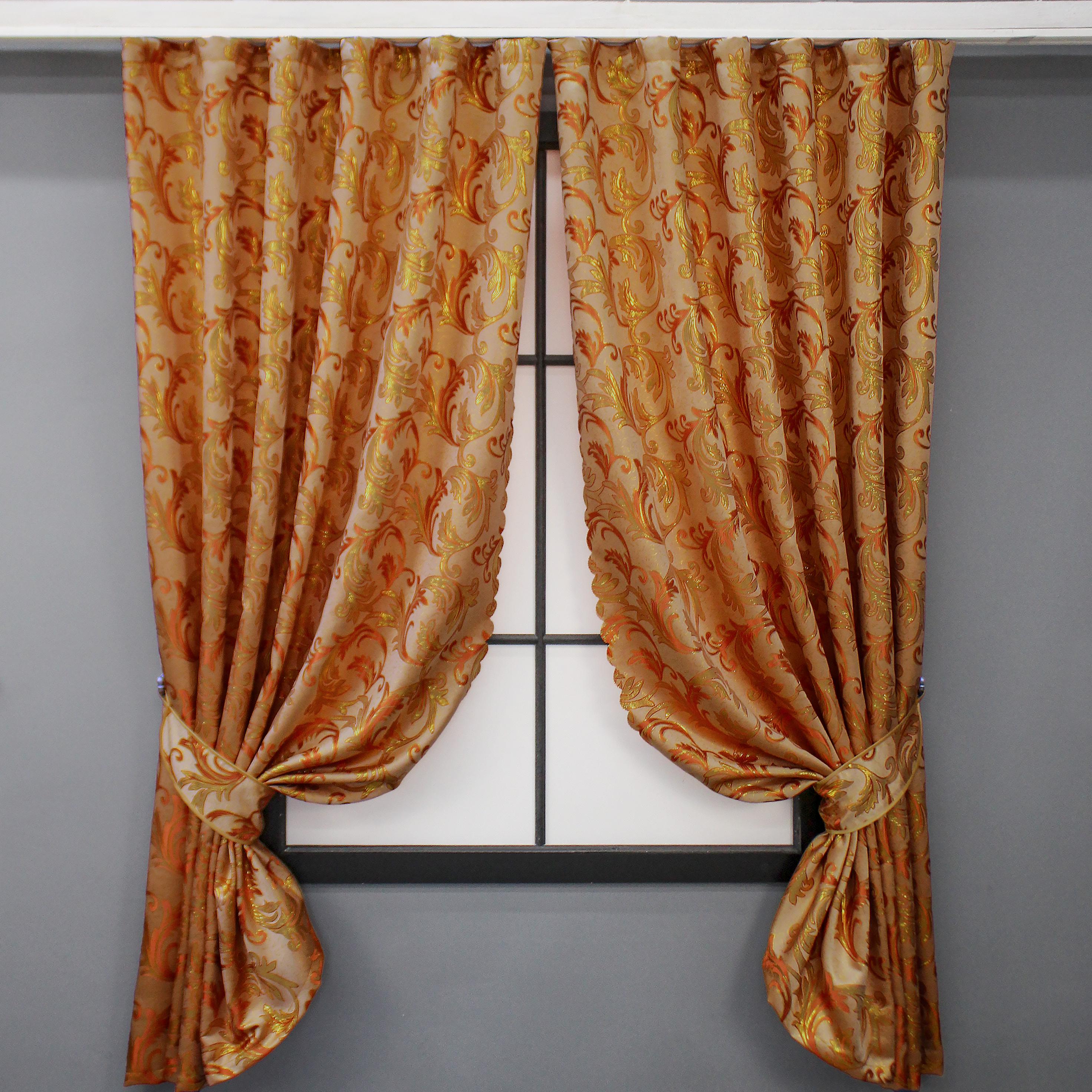 Комплект коротких штор VR-Textil Жакард Завиток №1646ш 145х170 см 2 шт. Помаранчевий з золотистим (35-0258)