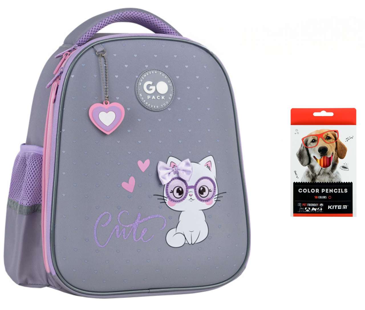 Рюкзак школьный полукаркасный GoPack Education GO26-165S-3 Cute Cat и карандаши KITE 18 цветов (2905030972)
