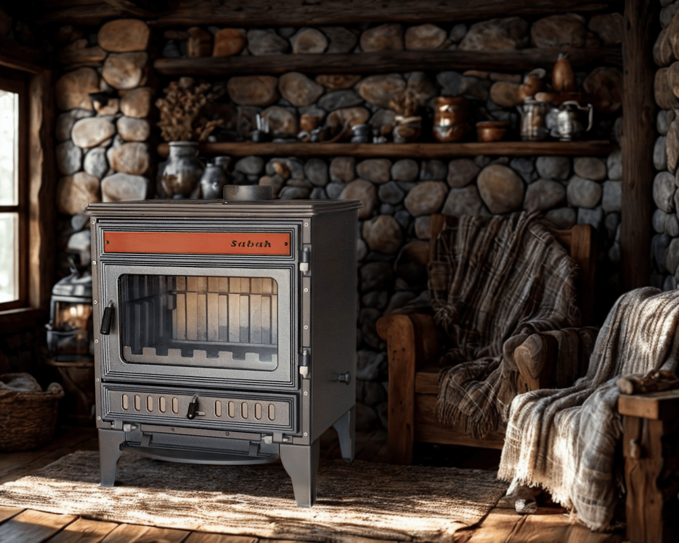 Чавунна піч Sabah SABAH S106 3D з конфоркою і чавунними дверцятами та топкою 12,5 кВт - фото 2