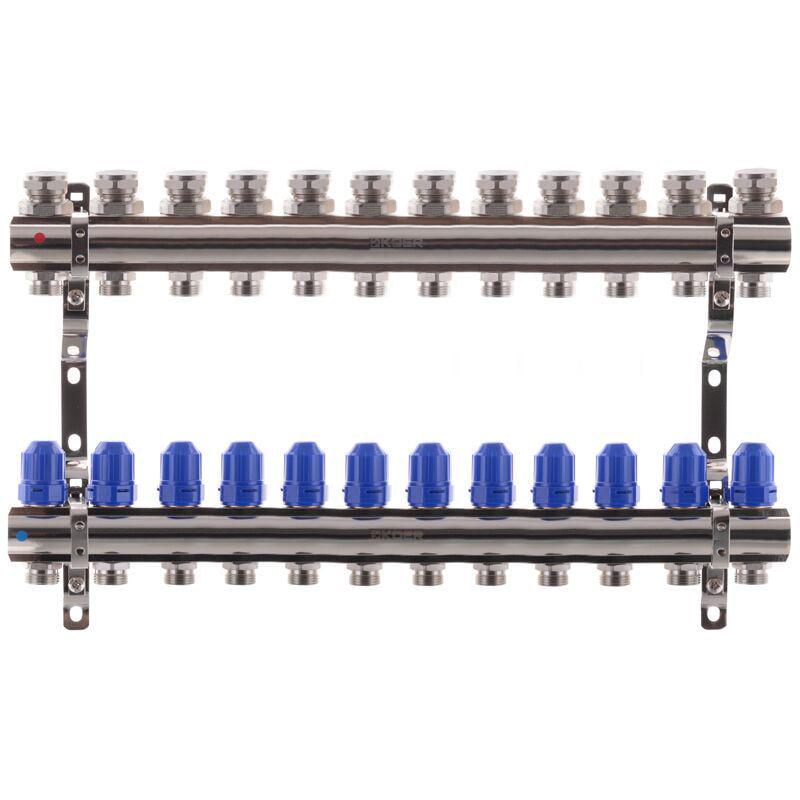 Коллекторный блок KOER KR.1100-12 1"x12 WAYS с термостатическими клапанами (KR2638)
