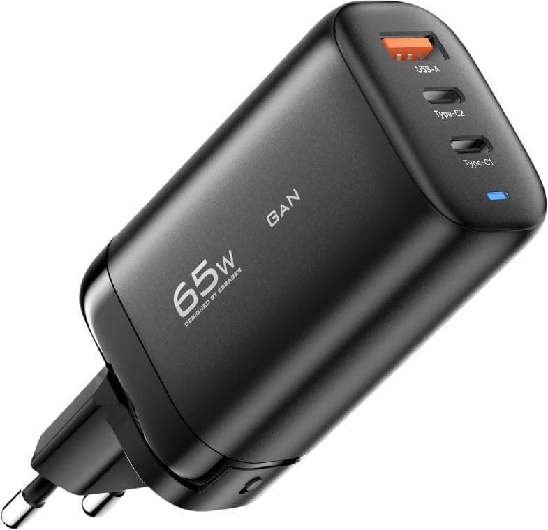 Зарядное устройство для ESSAGER JT-TP65C2U 65Wmax GaN PPS PD3.0 QC4.0 порты 2Type-C/USB Black (43677)