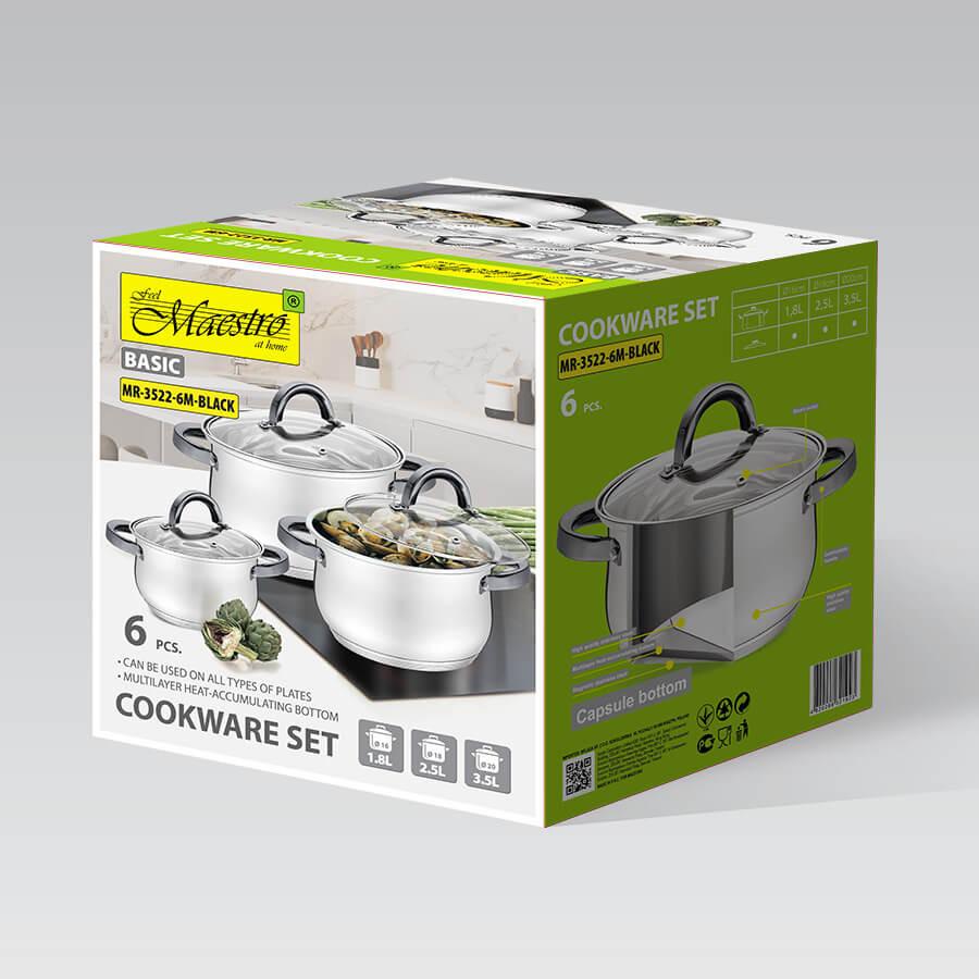 Набор кастрюль Maestro MR-3522-6M 6 пр. Черный (122565) - фото 3