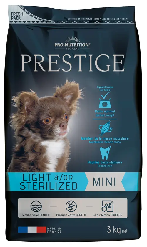 Сухий корм Pro-Nutrition Flatazor Prestige MINI LIGHT &/OR STERILIZED для дорослих собак малих порід зі схильністю до надмірної ваги та/або стерилізованих 3 кг