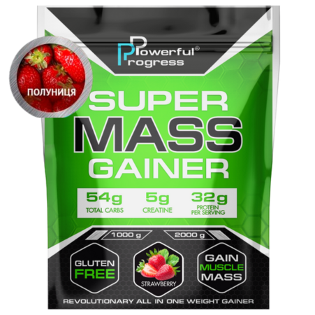 Гейнер високобілковий для набору маси Powerful Progress Mass Gainer Полуниця 2 кг (7443)