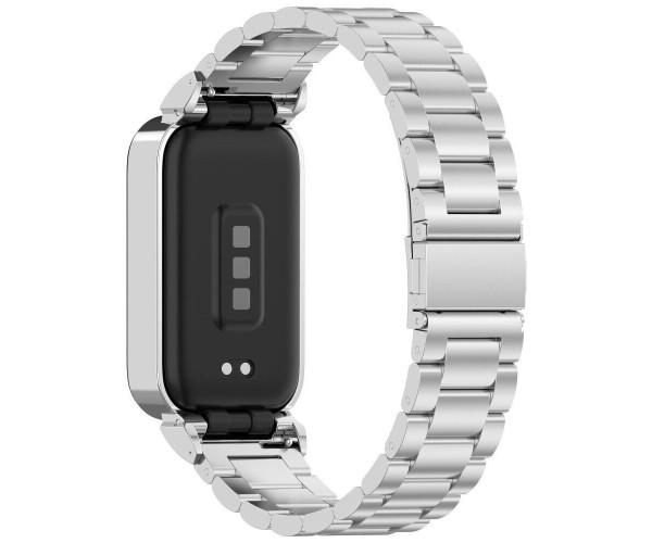 Ремешок металлический с чехлом Metal Classic для Xiaomi Mi Band 9 Active Серебряный
