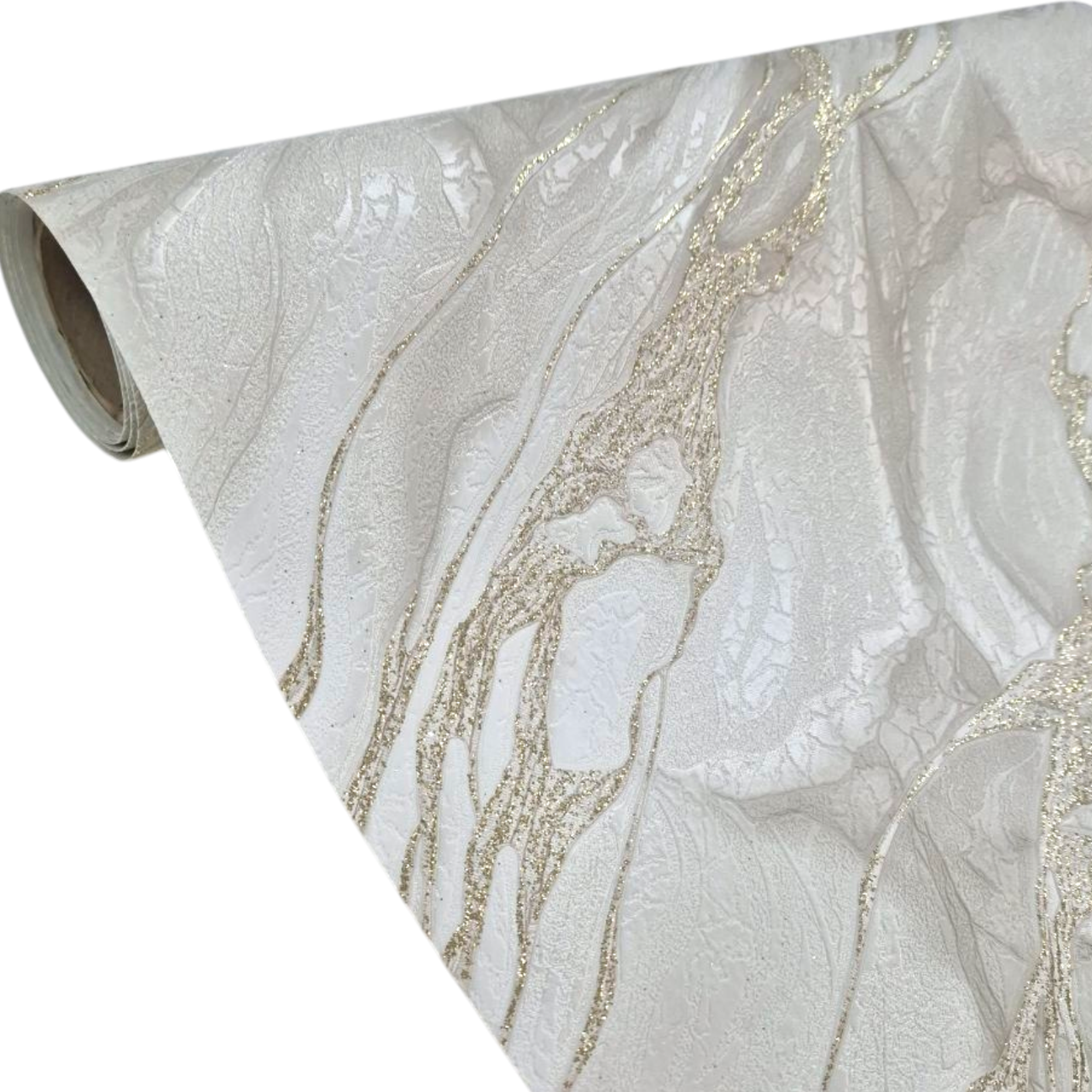 Обои виниловые Славянские обои 0,53x10,05 м Белый с золотом (5848-01) Обои виниловые Славянские обои 0,53x10,05 м Белый с золотом (5848-01)