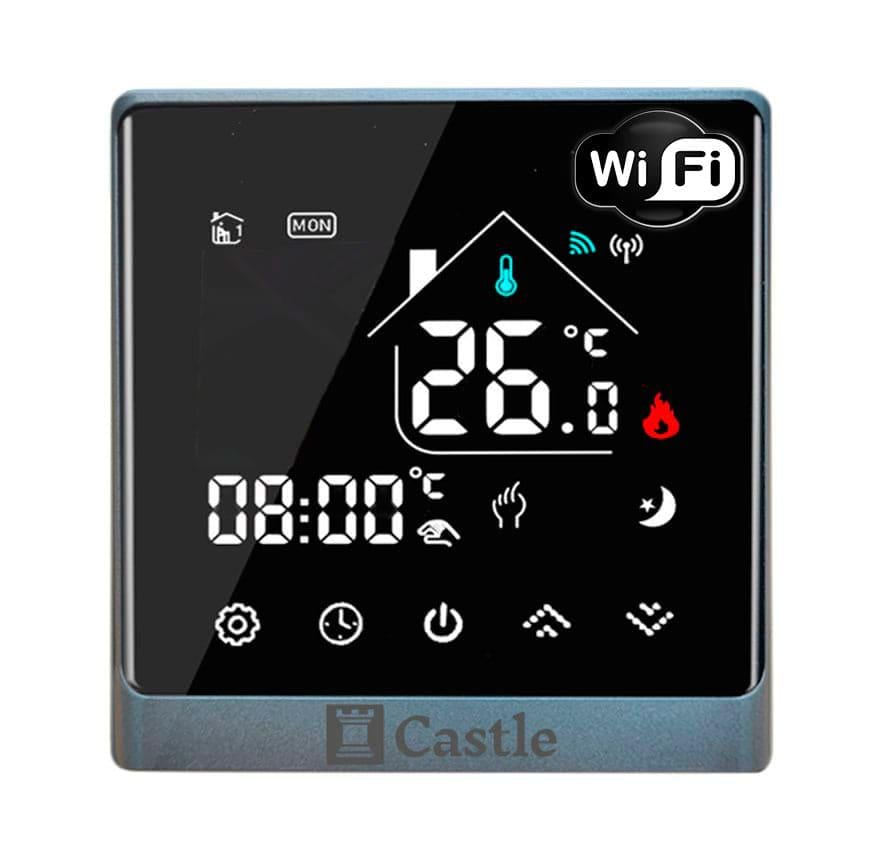 Терморегулятор программированный для теплого пола Castle AC8400H Wi-Fi Черно-серый (8869)