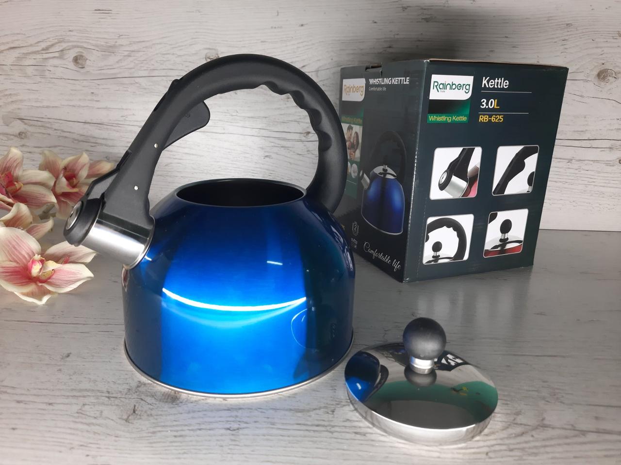 Чайник Rainberg RB-625 із свистком 3 л Синій - фото 5 Чайник Rainberg RB-625 із свистком 3 л Синій - фото 5