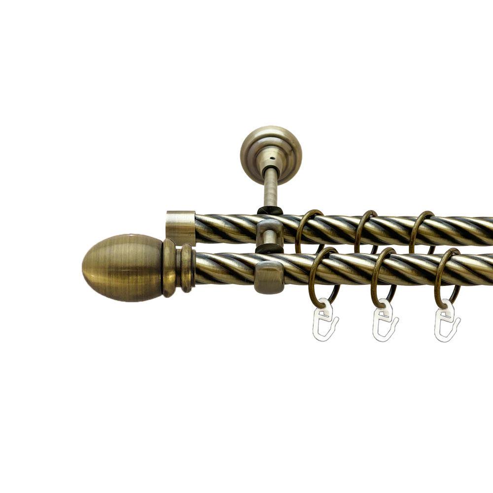 Карниз Orvit Белуно металевий дворядний відкритий скручена труба кільце металеве 19/19 мм 240 см Антик (00-00022179)