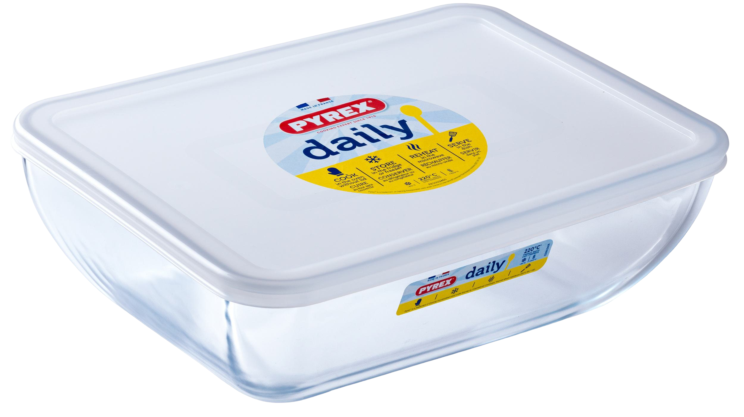 Форма для выпечки стеклянная PYREX Daily 28x22 см прямоугольная с крышкой 3,3 л (UG-344P000/3643)