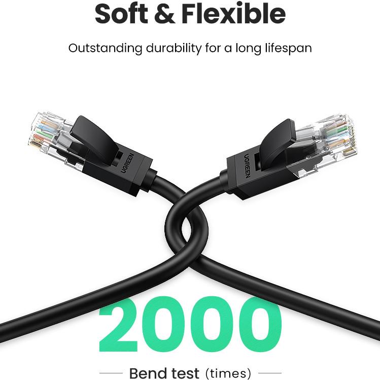 Мережевий кабель патч-корд UGREEN NW102 Cat6 U/UTP Round Ethernet Cable 1 м Black (20159) - фото 3