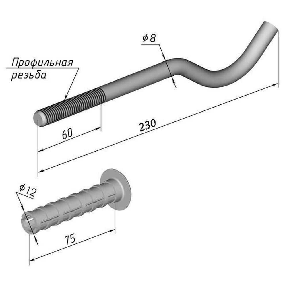 Комплект кронштейнів секційного радіатора штирьковий з дюбелем 8х230 мм 4 шт. Білий (000024513) - фото 3 Комплект кронштейнів секційного радіатора штирьковий з дюбелем 8х230 мм 4 шт. Білий (000024513) - фото 3